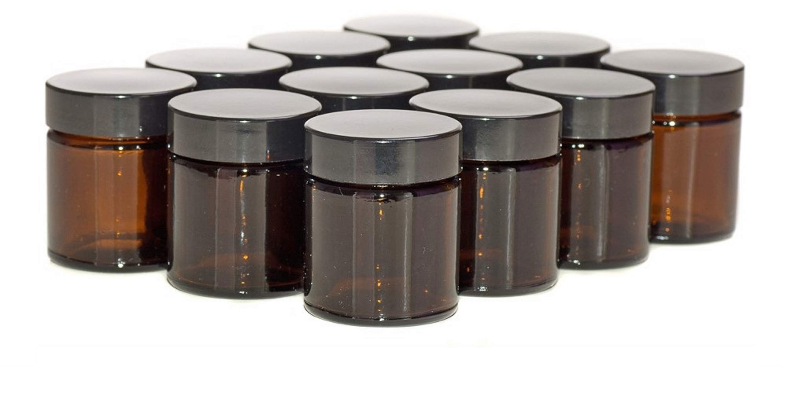 Aura 30ml Amber Glass Jars with Black Lids - Pack of 12