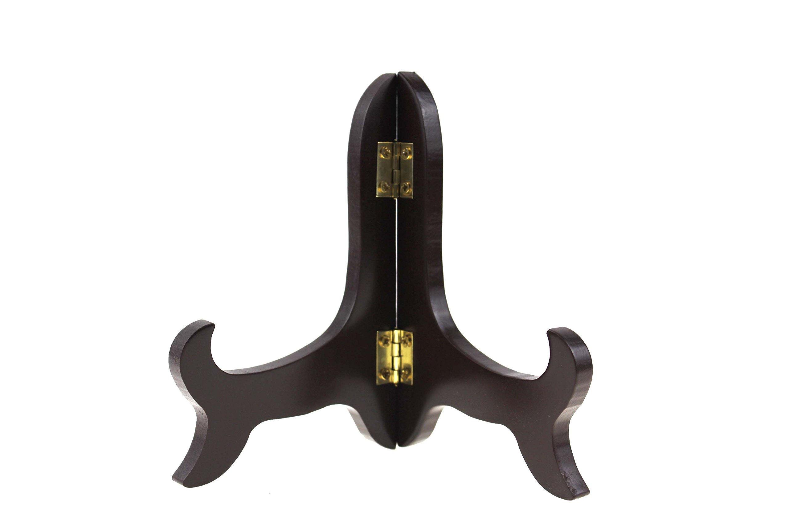Oriental Furniture Luxury Dark Composite Wood Plate Stand Easel Holder Wooden Display Stand With Brass Hinges For 4 to 15 Inch Plates (5" suitable 4-6 inch plate)