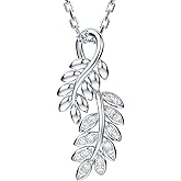 THELANDA Genuine Moissanite Sterling Silver Lovely Smooth Leaves Pendant Necklace, Adjustable 18-20 Inch with Lobster Clasp, Elegant Fine Jewelry Gift for Women
