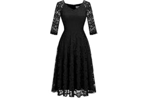 Dressystar Womens Long-Sleeve Wedding Guest Dress A-Line Lace Formal Party Cocktail Midi Dress Prom Gown