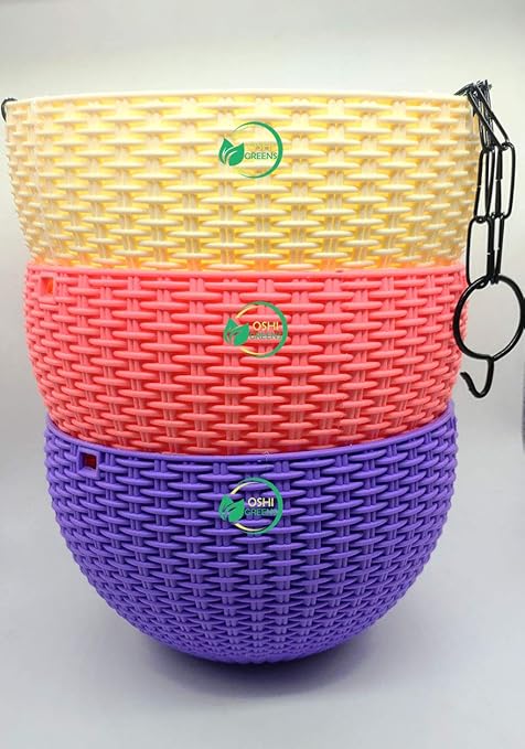 Oshi Greens Hanging Flower Pot Basket with Hook Chain - Pack of 3