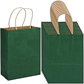 100 Pack 5.9x3.15x8.26 inch Small Green Gift Bags, Kraft Bags with Handles Bulk for Birthday Party Favors,Gift Paper Bags,Retail Shopping Business Goody Craft Gift Bags