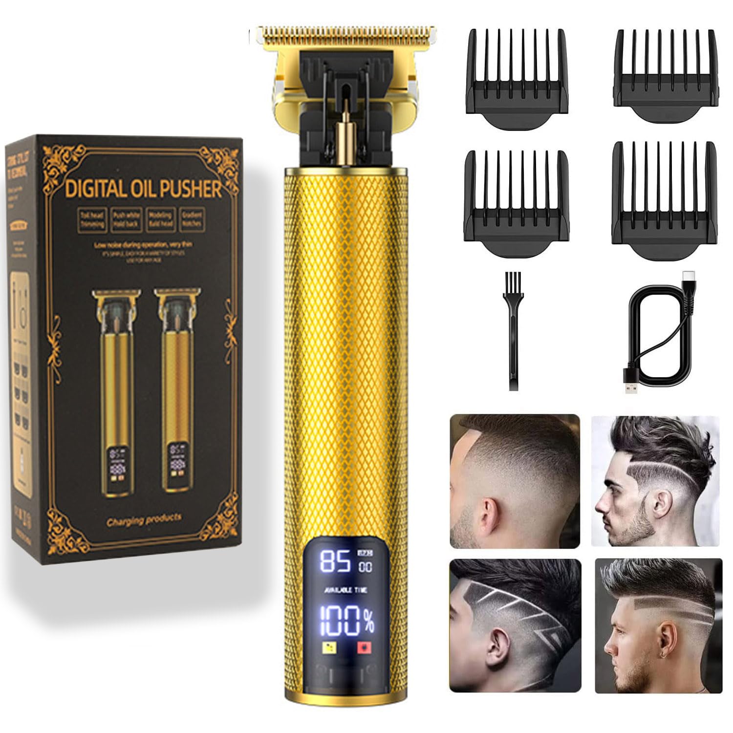 Photo 1 of ???? ???????? for Mens Cordless ???? ??????? T-Blade Trimmer Professional Haircut & Grooming Kit Rechargeable Clippers Hair Trimmer Shaver Cutting Kit with LCD Display (Gold)