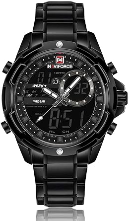 Naviforce Eye of The Storm Black Analog Digital Wrist Watch with Free Bracelet for Men & Boys (NF9120_B/B/GY).