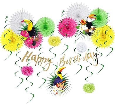 Napravi Rs Happy Birthday Banderole Dore Easy Joy Decoration Anniversaire Ete Tropical Summer Party Vert Jaune Blanc Papier Rosace Toucan Deco Decorations Et Accessoires De Fetes Fournitures De Loisirs Creatifs
