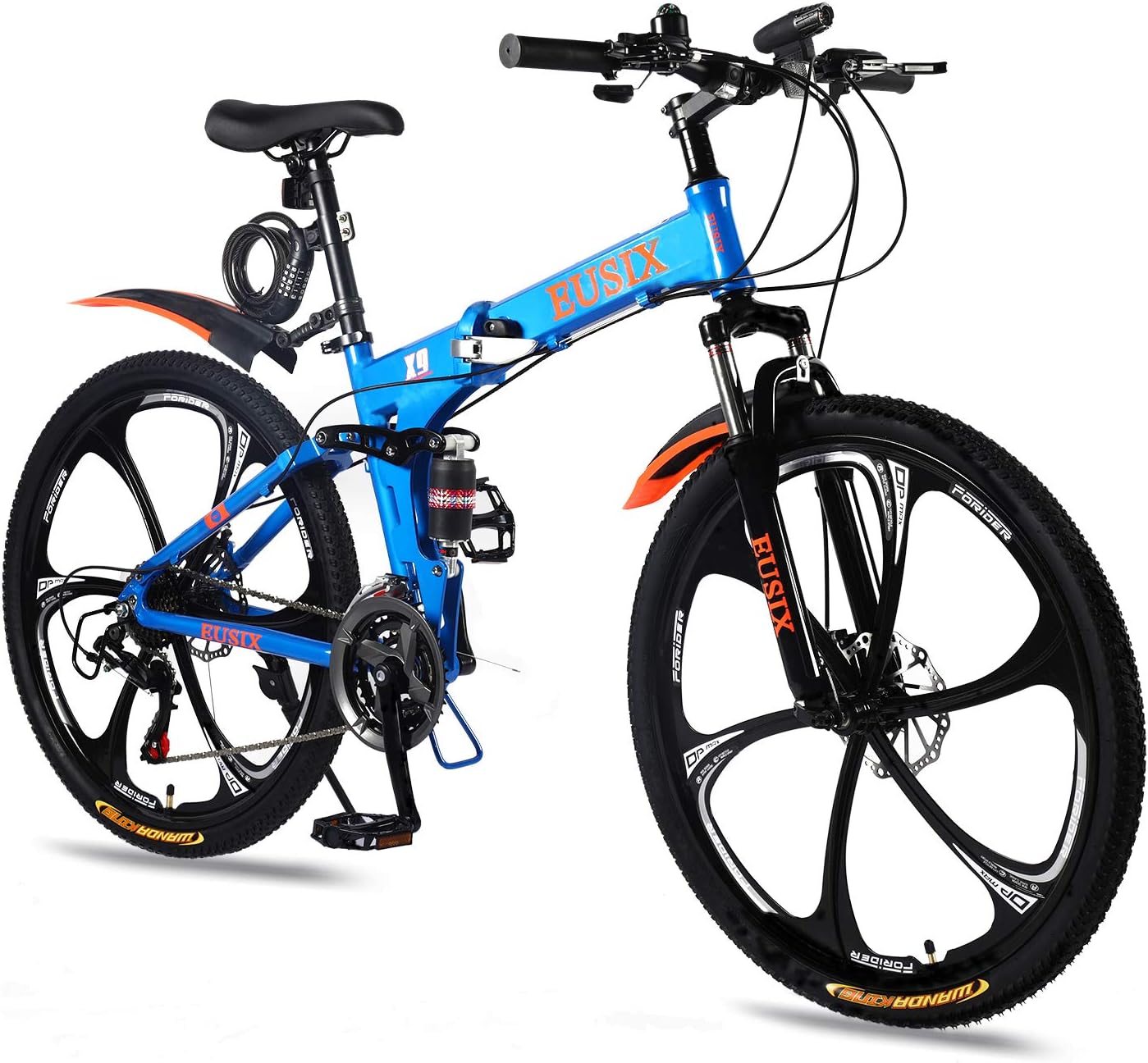 26 Inch Mountain Bike, Portable Folding Mtb, Dual Full Suspension Mens Commute Mountain Bicycles for Teenagers Boys Girls Women 21 Speed Bicycle, Eusix X9