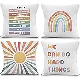 LRyeisahh Inspirational Boho Classroom Throw Pillow Covers, Boho Sunshine Rainbow Motivational Decorative Pillowcases Cushion Cases for Kids Nursery Room Classroom Decor, 18x18 Pillow Covers Set of 4