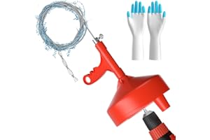 KINGLEV Drain Auger, Plumbing Snake with Drill Adapter, 25ft Heavy Duty Flexible Sink Drum Auger and Drain unblocking Snake, Manual Or Powered with Work Gloves and Storage Bag