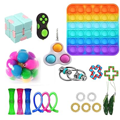 Fidget Toys Set, Cheap Fidget Pack with Push Pop Bubble Simple Dimple Infinite Cube, Stress Relieves Sensory Squeeze Toy for Kids Adults (Square)