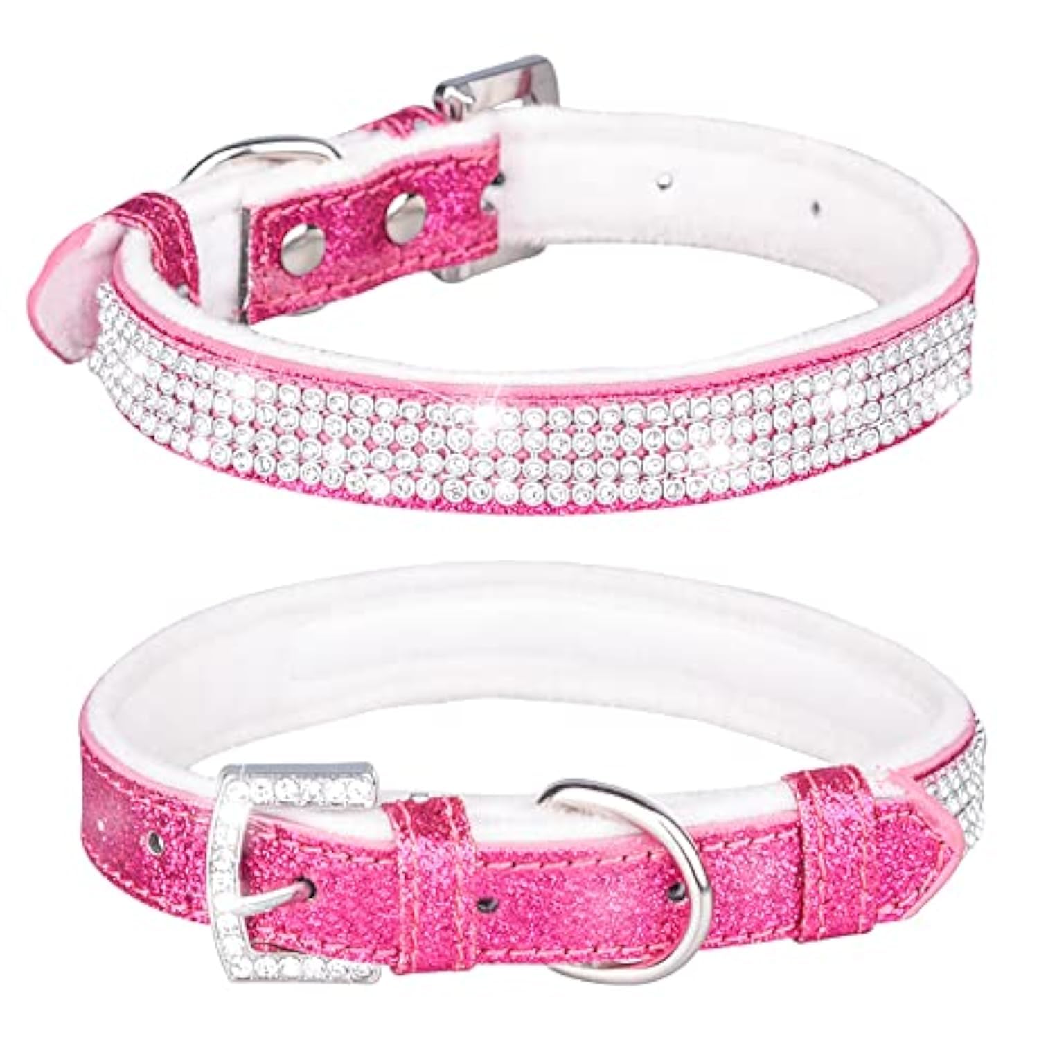 haoyueer Cute Dazzling Sparkling Leather Dog Cat Rhinestone Collar Crystal Diamond Pet Dog Puppy Collar … (S, Hot Pink-1)