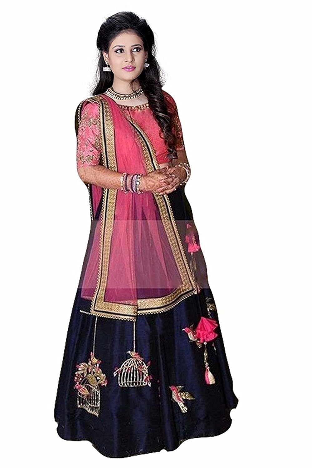 generic women's silk lehanga choli(dfsf2002 blue free size)