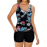 Arolina 2025 Women's Tankini Swimsuits with Pockets Tummy Control Two Piece Bathing Suits with Boy Shorts
