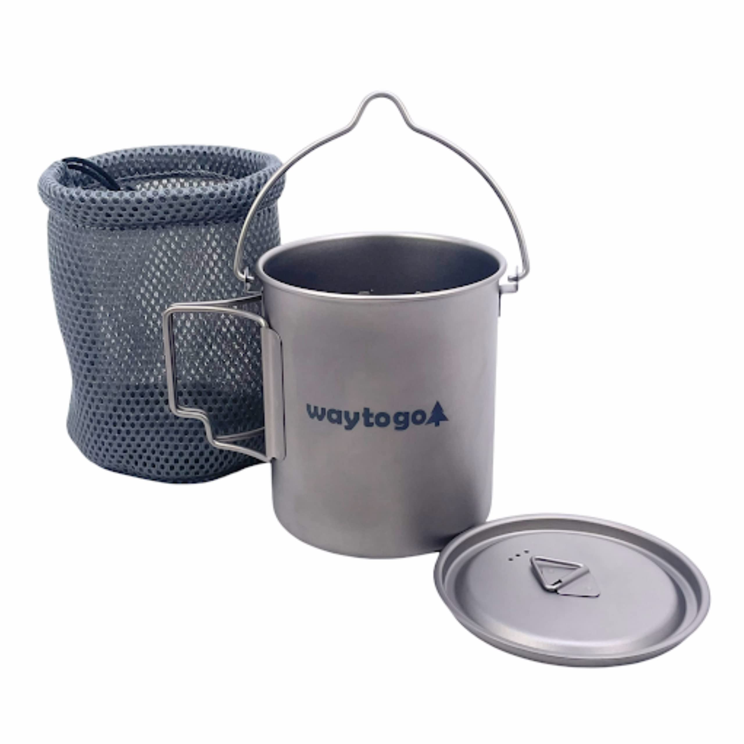 Waytogo 750ml Titanium Cooking Pot with Lid & Foldable Handle | Lightweight Backpacking Hanging Cup Mug Cookware for Camping and Outdoor Eating, Silver