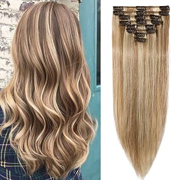 Clip In Extensions Echthaar 45cm Remy Haarverlangerung 8 Tressen 70g 12 613 Light Golden Brown Bleach Blonde Amazon De Beauty
