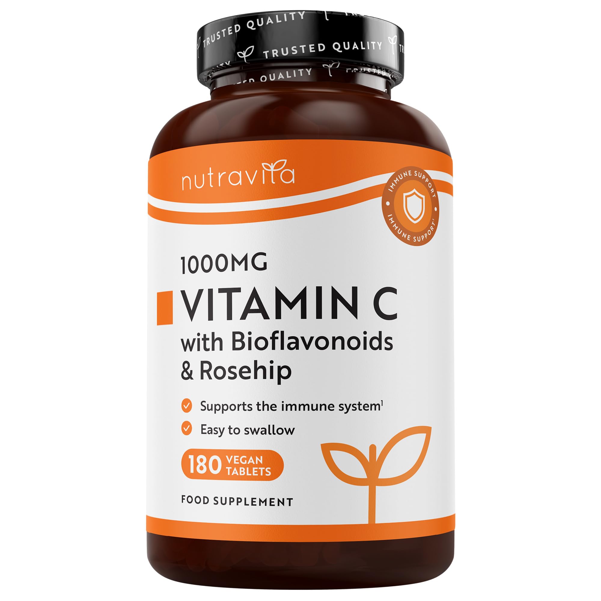 Nutravita Vitamin C 1000mg – 180 Premium Vegan & Vegetarian Tablets – 6 Month Supply – High Strength Ascorbic Acid – with Added Bioflavonoids & Rosehip – Normal Immune System – Made in The UK