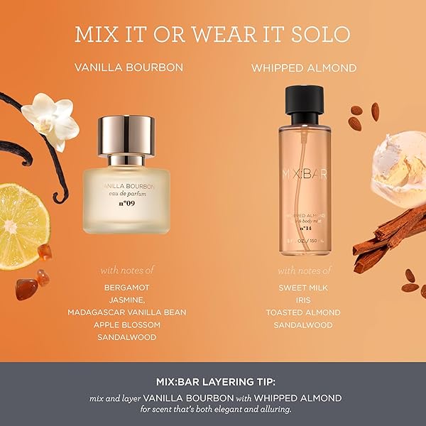 MIX:BAR VANILLA BOURBON PERFUME FOR WOMEN – WOODY, VANILLA BEAN, AMBER SCENT – EAU DE PARFUM SPRAY – HAIR MIST PERFUME – LONG‑LASTING FRAGRANCE,1.7OZ