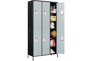 BYNSOE Metal Locker 6 Doors Employees Locker Storage Cabinet Locker School Hospital Gym Locker Requires Assembly (Black Gray -6 Doors 36" w)