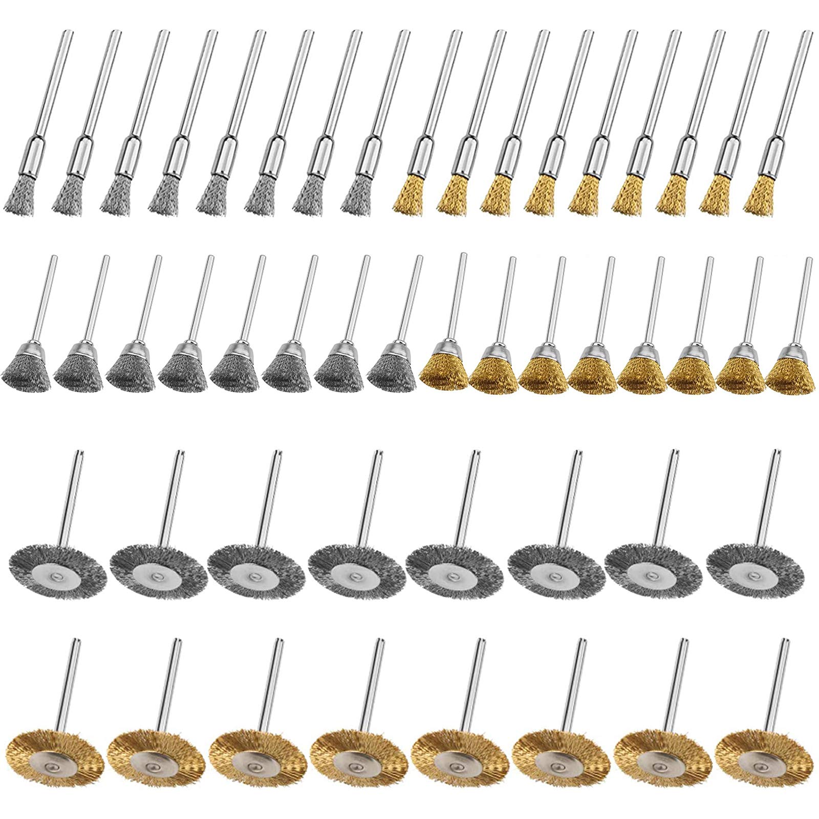 48Pcs Brass Brush Set, Brass Coated Wire Brush Wheel & Cup Brush Set, Wire Brush Attachment, Wire Brush for Eliminating Rust (Silver and Gold)