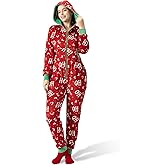 Geehora Women’s Christmas Onesie Pajamas, Hooded Jumpsuit with Pockets, Adult Holiday Loungewear, Cozy Zip-Up Sleepwear