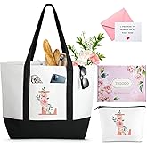 TRSODD Mothers Day Gifts for Mom Monogram Large Tote Bag and Makeup Bag Birthday Gifts for Women Wife Grandma Daughter Sister Friends Bridesmaid L