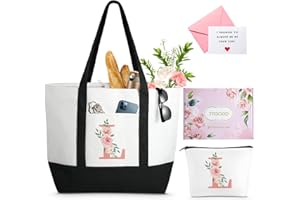 TRSODD Mothers Day Gifts for Mom Monogram Large Tote Bag and Makeup Bag Birthday Gifts for Women Wife Grandma Daughter Sister Friends Bridesmaid L