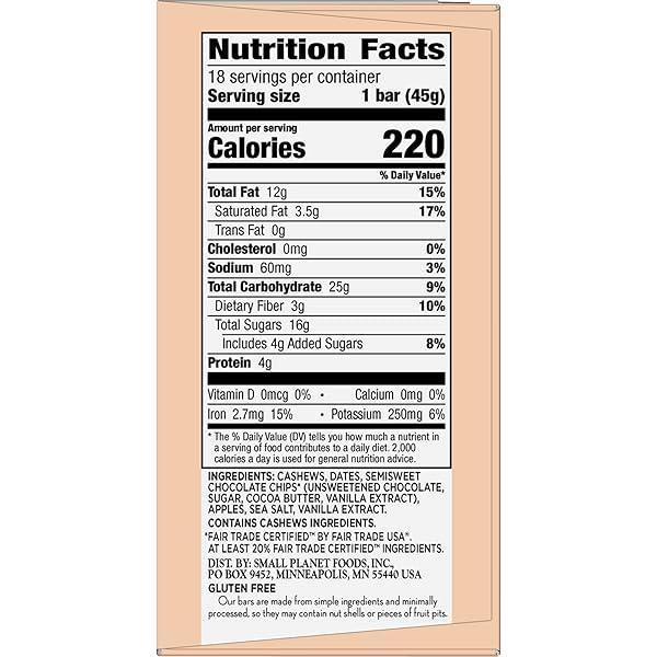 LÄRABAR CHOCOLATE CHIP COOKIE DOUGH VEGAN GLUTEN FREE FRUIT & NUT BAR, PLANT BASED, DAIRY FREE, KOSHER, NON-GMO, 18 CT (1.6 OZ EACH) MADE WITH 6 SIMPLE INGREDIENTS, NO ARTIFICIAL SWEETENERS, ON-THE-GO