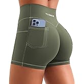 YEOREO CoreFlex Women Workout Shorts with Cargo Pockets Hidden Scrunch Butt Lifting Denim-Look Gym Shorts