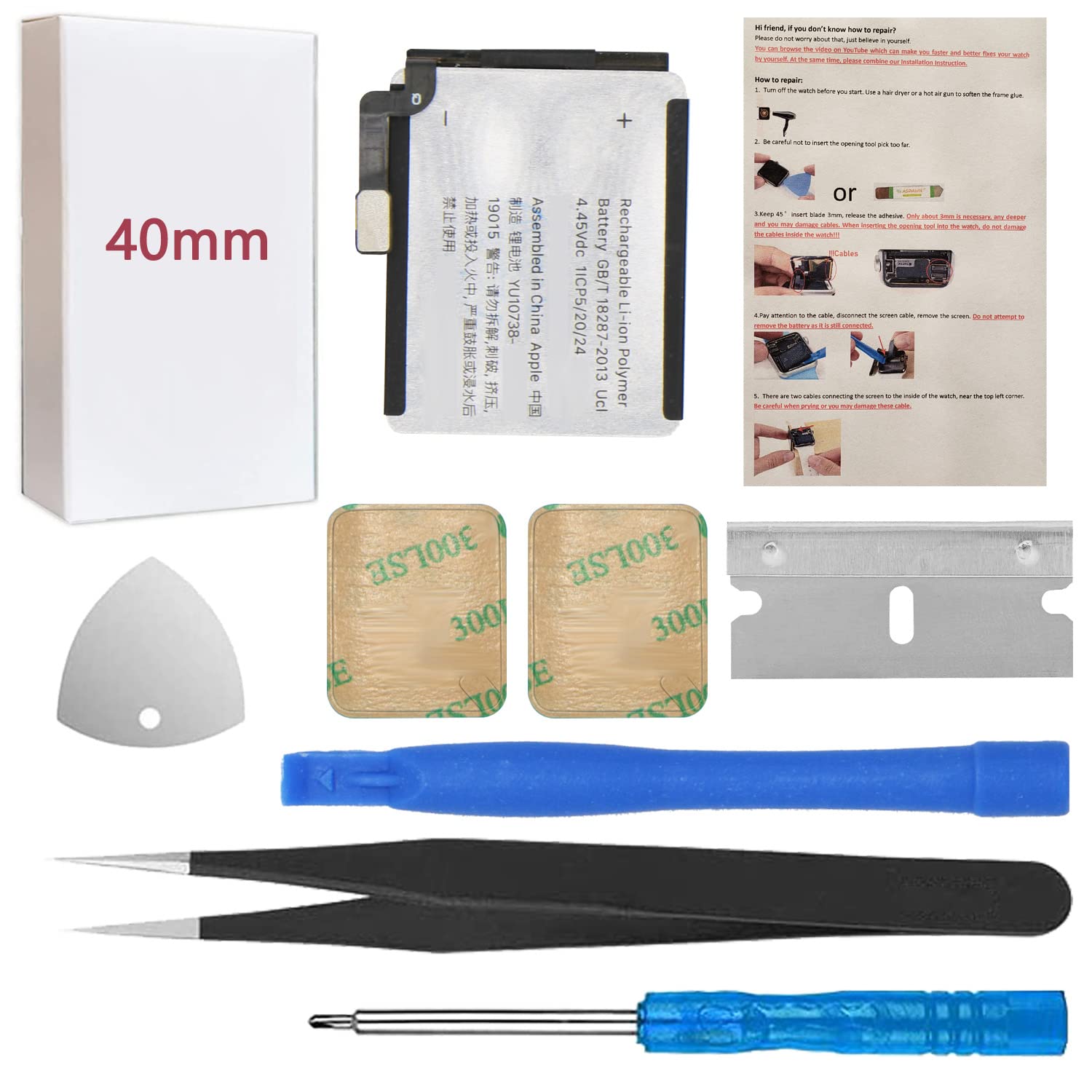 Photo 1 of ASDAWN for 40mm Apple Watch Series 5 and SE Battery Replacement 5th Generation with Repair Tool Kit + Back Cover Adhesive + Installation Instruction