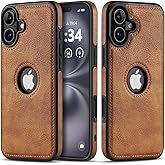 TRUIRON for iPhone 16 Case Luxury Leather Logo Visible Vintage Ultra Slim Protective Cover 2024 6.1 Inch (Brown)