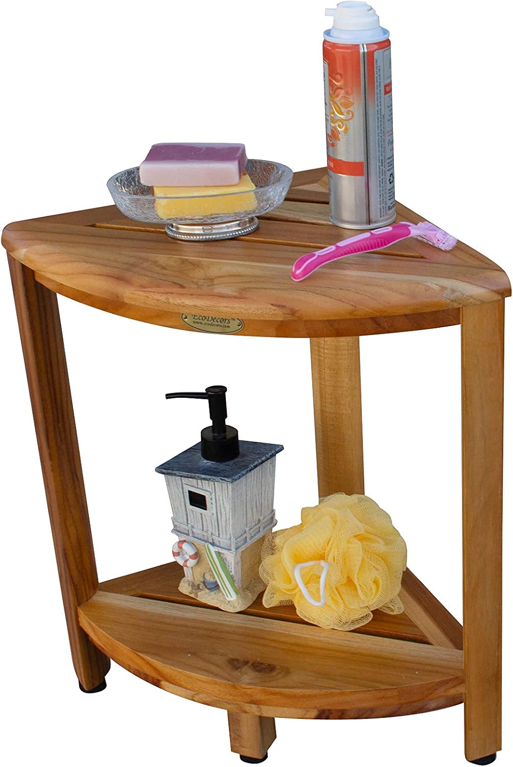 EcoDecors Oasis 2-Tier Teak Corner Shelf, Natural: Home & Kitchen