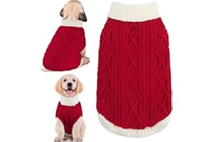 KAROKU Small Dog Sweaters with Leash Hole Turtleneck Dog Sweaters Knitwear Boys Girls Warm Soft and High Stretch Pet Clothes for Fall Winter，Pet Shirts for Kitten Puppy Red Medium