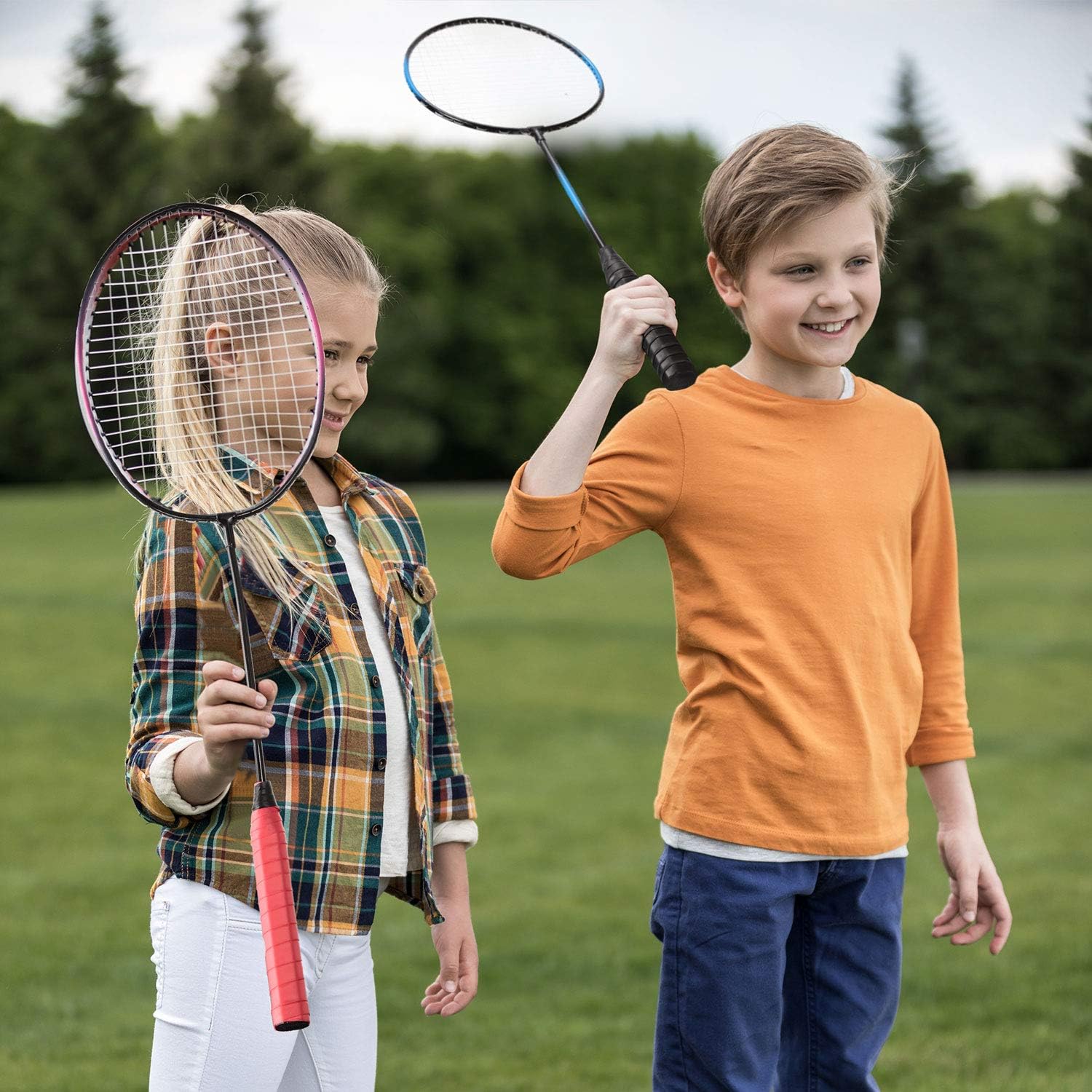 Badminton Racket Set 4 Pieces Badminton Rackets with 8 Shuttlecocks Nets 3 Pairs Wrist Bands Badminton Shuttlecock Complete Sets for Most Players Outdoor Sports : Sports & Outdoors