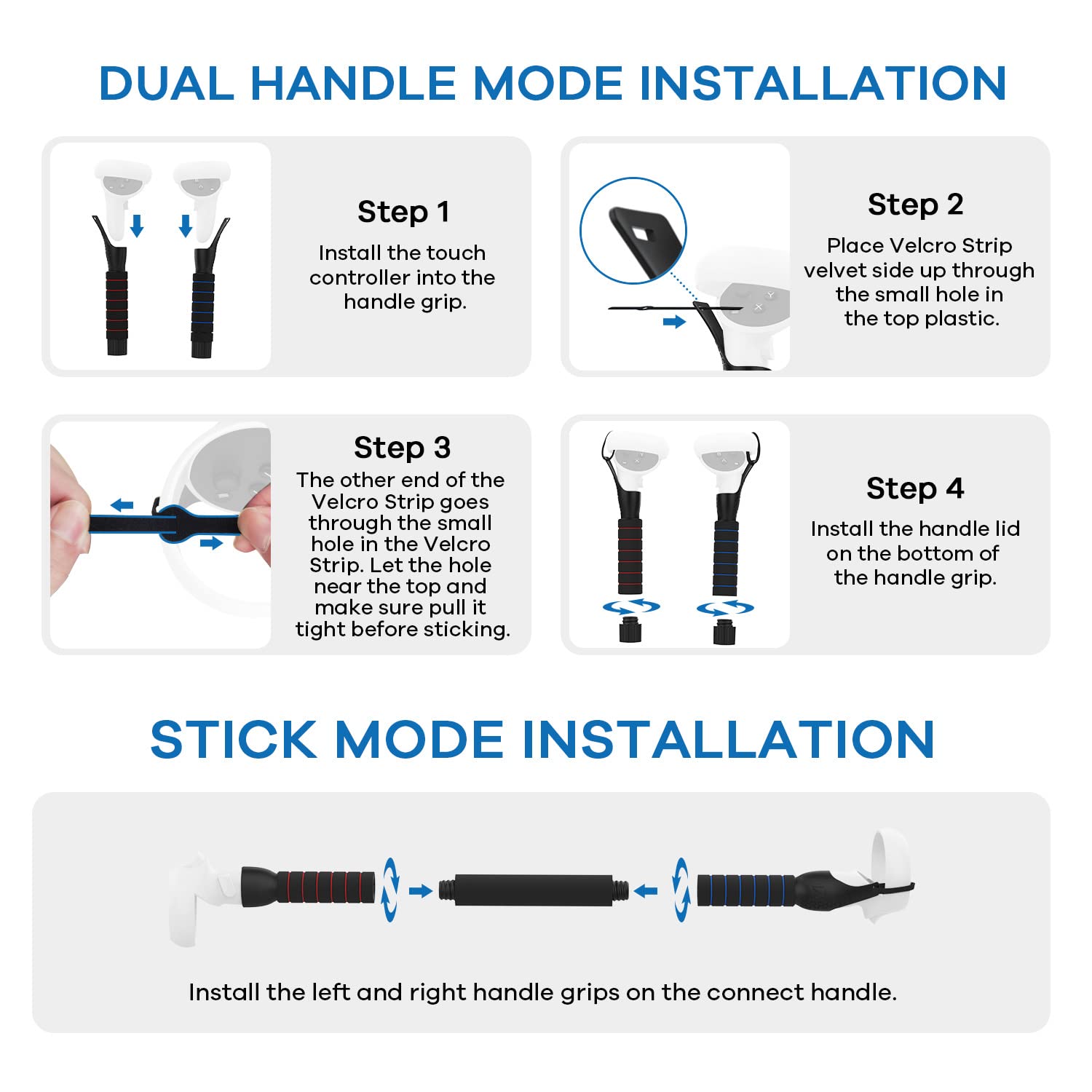 AMVR Gorilla Tag Long Arms Beat Saber Handles Compatible with Oculus Quest 2/Quest/Rift S, VR Controller Extension Grip Accessories 2 in 1 Sticks Attachment, Reinforcement with Tie Wraps(Not for Q3)