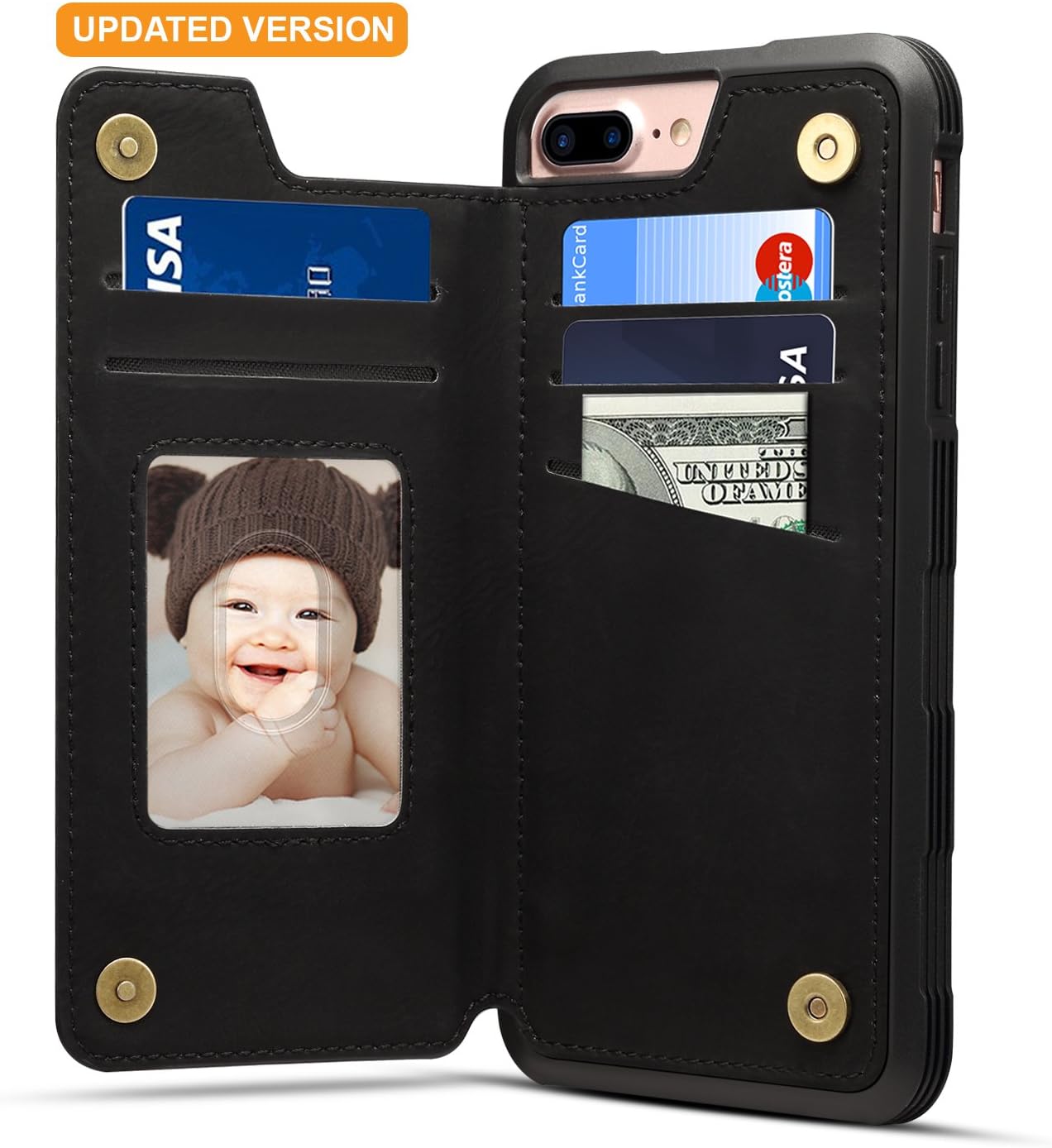 iPhone 8 Plus Card Holder Case iPhone 8 Plus Wallet Case Slim iPhone 8 Plus Folio Leather case cover Shockproof Case with Credit Card Slot Protective Case for iPhone 8 Plus and iPhone 7 Plus (Black)