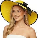 DRESHOW Beach Hats for Women Big Straw Wide Brim Summer Hat Floppy Foldable Roll up Cap Sun Hat UPF 50+