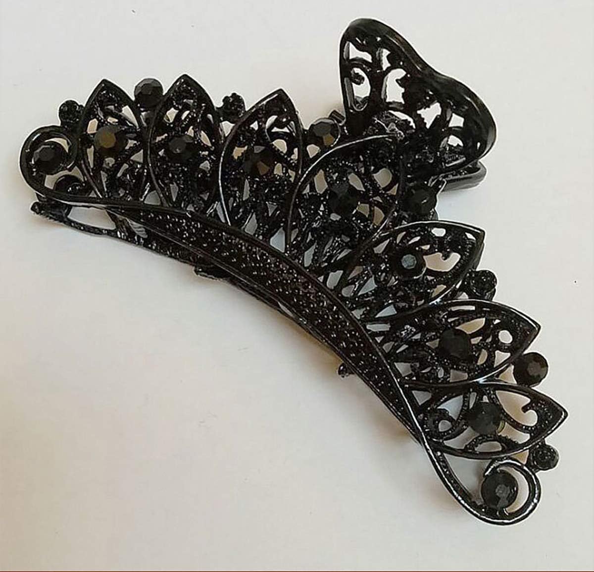 Girls Lady Women Black Retro Flowers Hair Claw Clip Vintage Rhinestone Alloy Large Size Hair Jaw Clips Hairpin Large Fancy Hair Barrette for Thick Hair (B#) - Image 4
