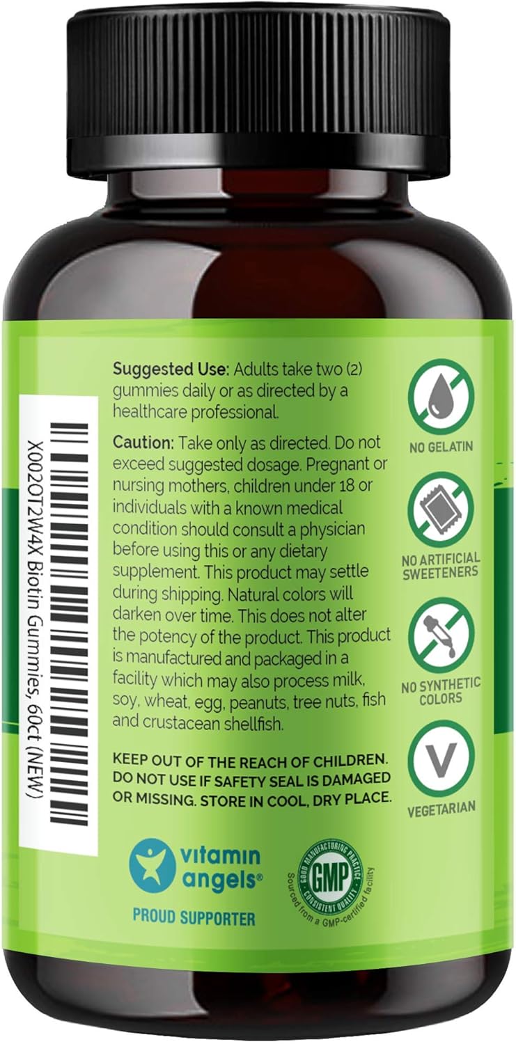 NATURELO Biotin Gummies - Supports Healthy Hair, Skin & Nails - High Potency 2500 mcg - Non GMO, Gluten Free - 60 Gummies: Health & Personal Care