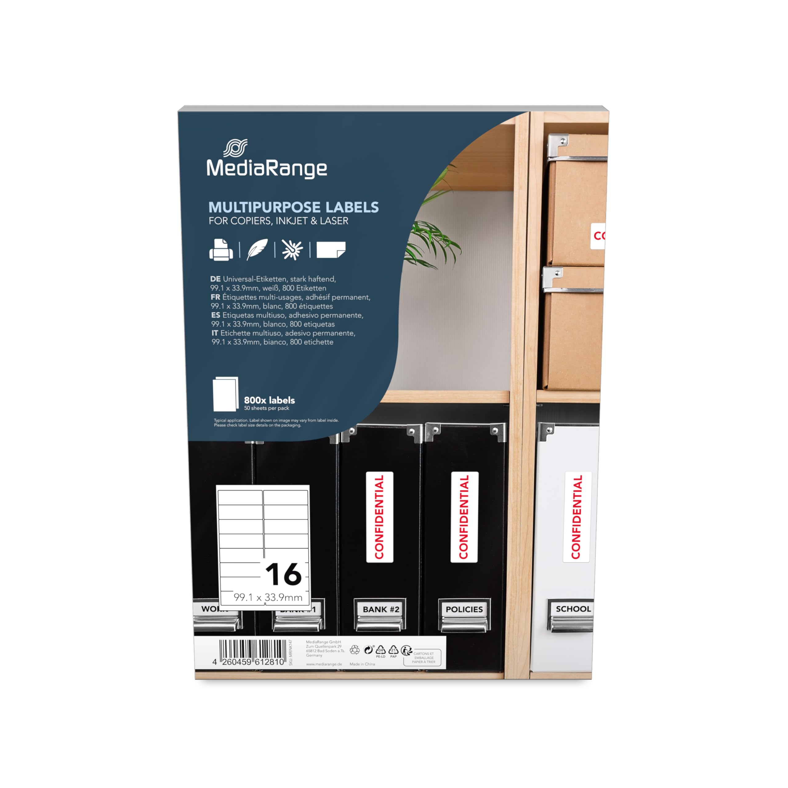 MediaRange MRINK147 Labels 99.1x33.9mm White 800 Pieces Universal Strong Adhesion