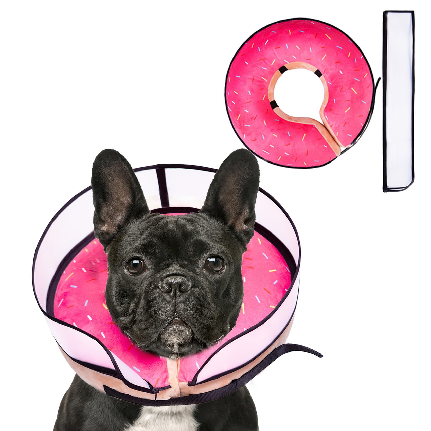 Photo 1 of Inflatable Dog Cone Collar with Enhanced Anti-Licking, Soft Neck Donut for Dogs Cats, Recovery Pet Cone Collar After Surgery for Large Medium Small Dogs… (Donut Pink, Medium)