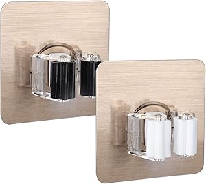 HNYYZL 2Pcs Broom Mop Holder, Wall Mounted Mop Holder Clamp Organizer Hang Rack Self Adhesive Non-Slip, Strong Load-Bearing, for Kitchen, Wardrobe, Bathroom, Office
