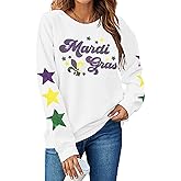LUKYCILD Women Mardi Gras Sweatshirts Carnival Sweatshirt Funny Mask Graphic Long Sleeve Shirt Fat Tuesday Pullover Top
