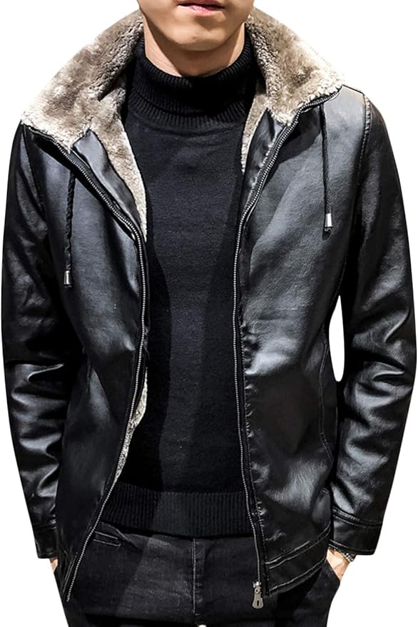 Springrain Men's Sherpa Lined Full Zip Faux Leather Bomber Jacket with