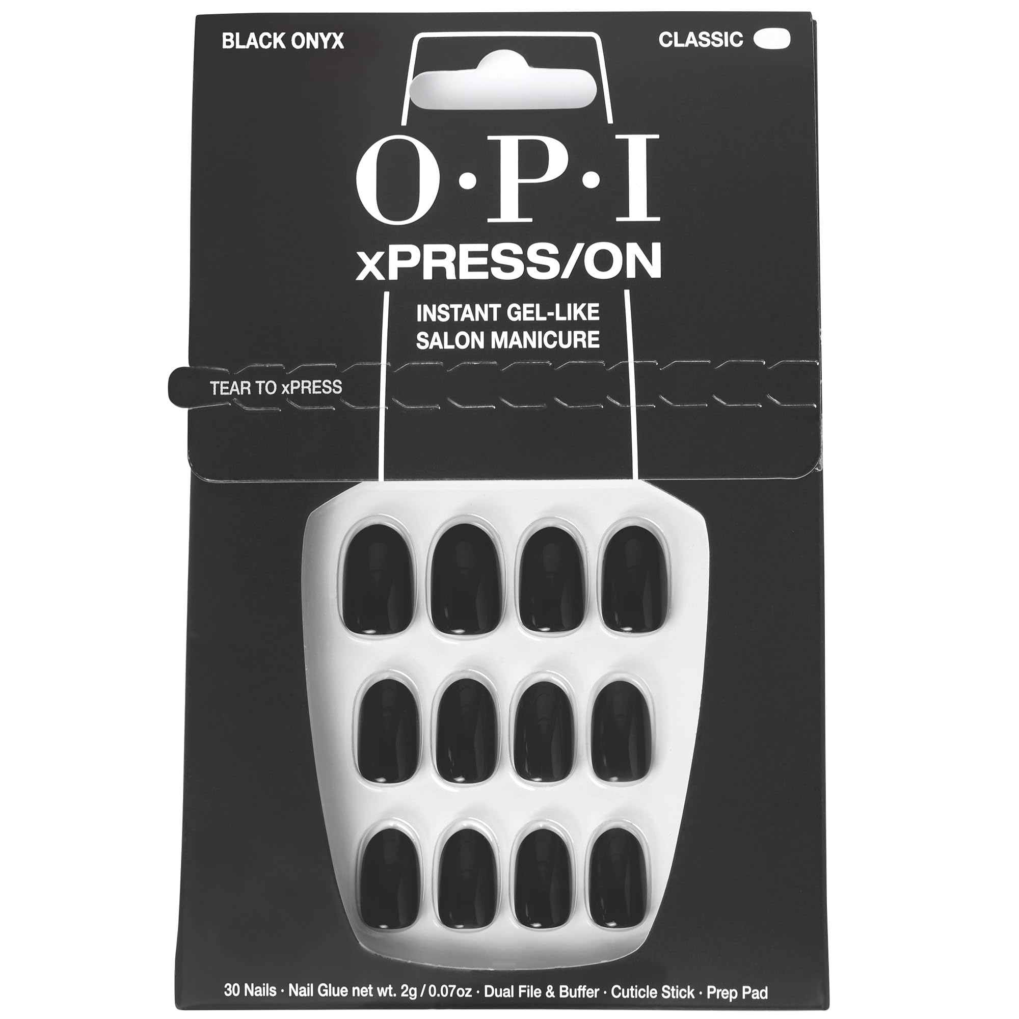 Photo 1 of OPI xPRESS/ON Black Onyx | Dark Black Short Round Press On Nails | With Nail Glue | Long Lasting, Reusable, Non-damaging