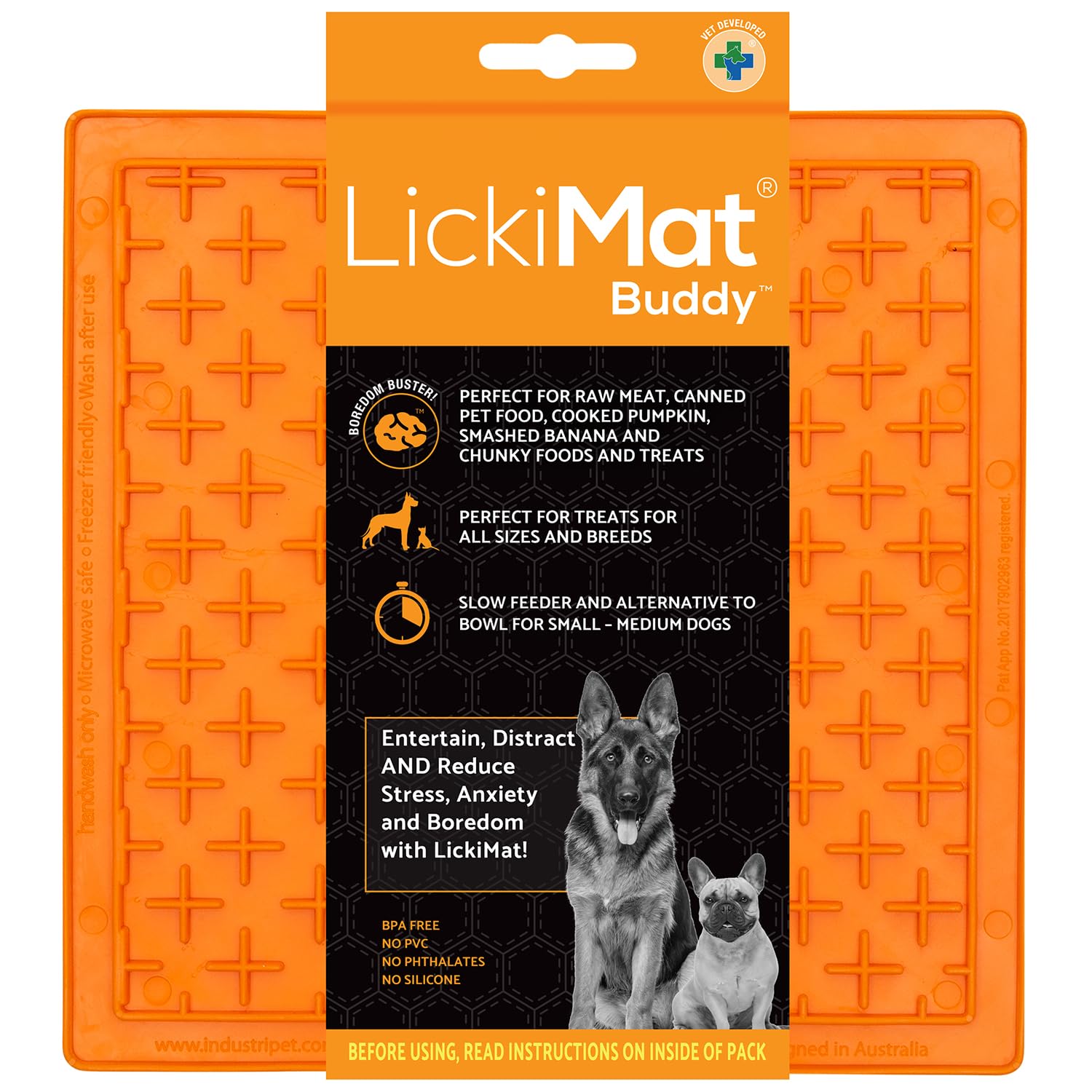 LICKIMAT Classic Buddy, Dog Feeding Mat for Boredom and Anxiety Relief, Ideal for Food, Treats, Yoghurt or Peanut Butter, Dog Lick Mats, Fun Alternative to a Slow Feeder Bowl, Orange