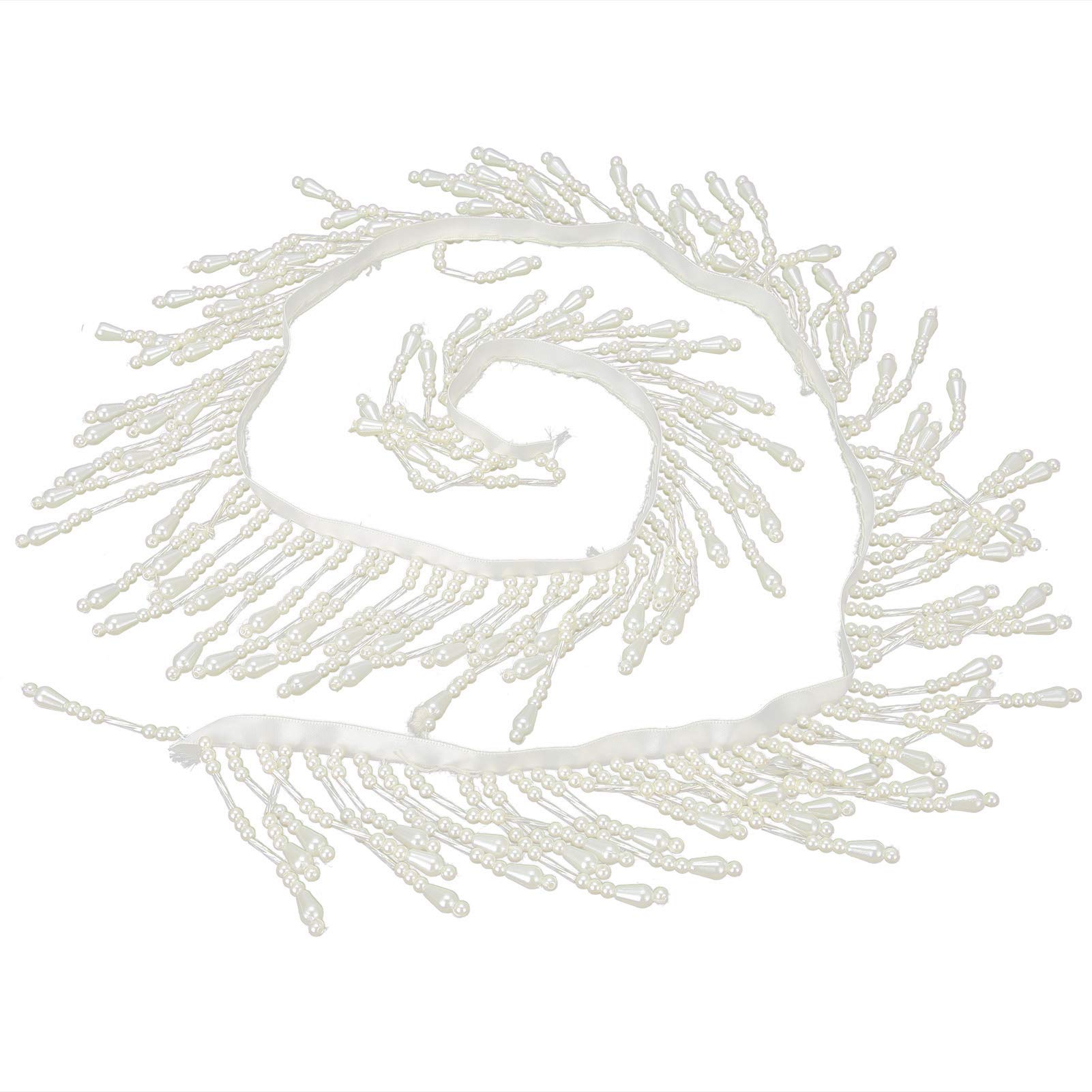 Pearl Beaded Curtain Fringe Trim with Tassel Ribbon for DIY Clothes Edge Trimming Accessories 7.5cm