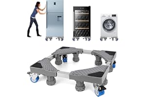 KISS CORE Mini Fridge Stand with 8 Strong Feet and 4 Rollers, Universal Mini Refrigerator Stand Height 4"-5", Multi-functional Washer and Dryer Pedestal Adjustable for 16-24 inches Appliance