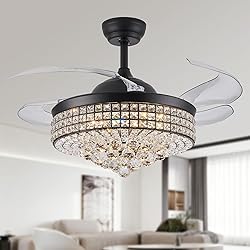 TRSIOPFC 42 Inch Dimmable Crystal Fandelier Ceiling