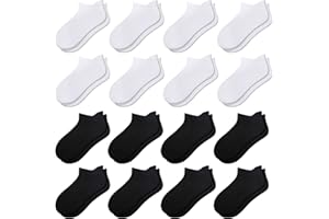 Comfoex 16 Pairs Boys Girls Socks Ankle Low Cut Athletic Cushioned Socks For Kids 4-6 6-8 8-10 Years Old
