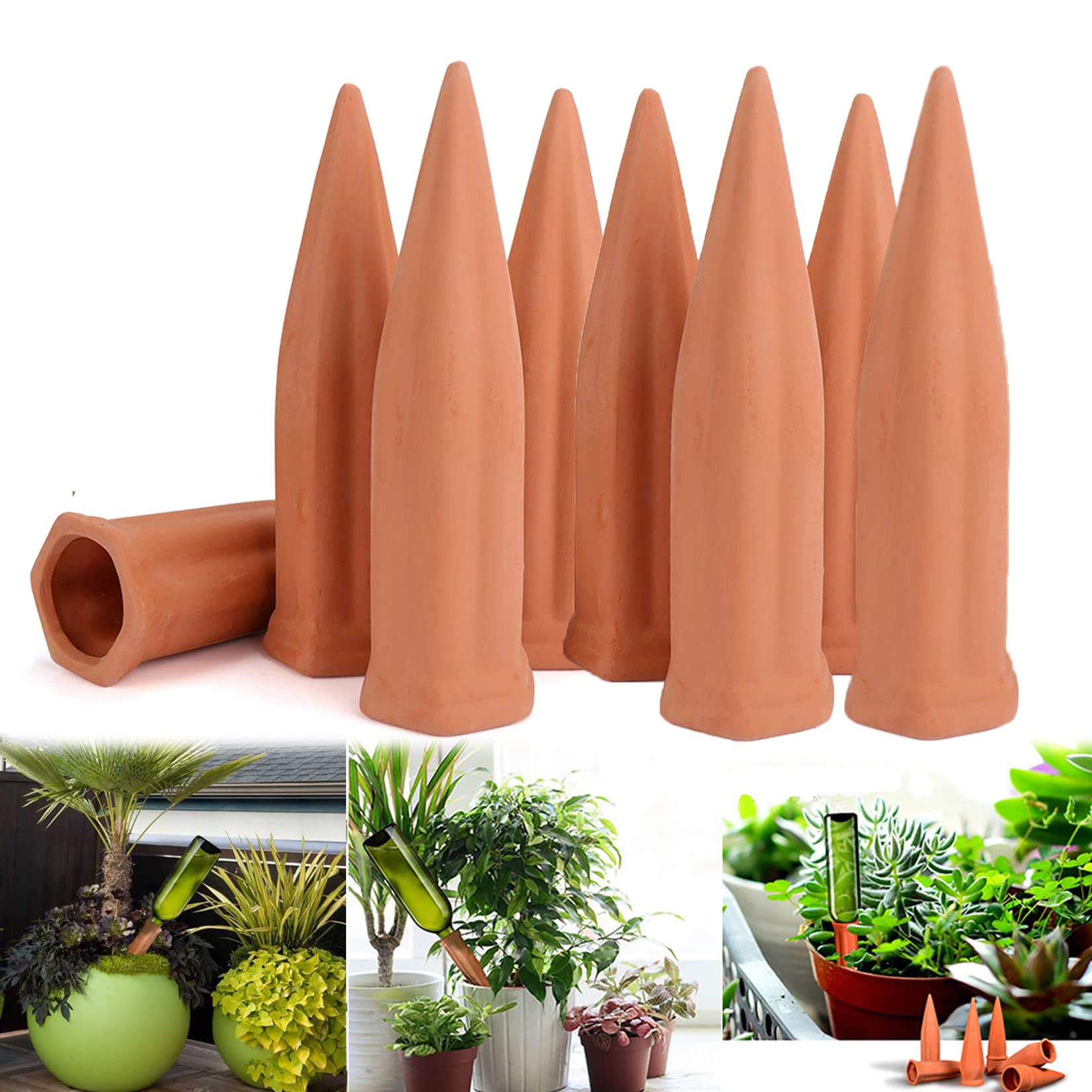 MKNZOME Plant Watering Stakes, 8pcs Terracotta Self Watering Spikes Plant Watering Devices for Wine Bottles Vacation Automatic Plant Waterers for Indoor & Outdoor Plants