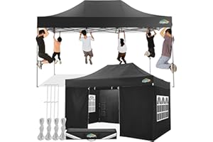 COBIZI 10x15 Pop up Canopy Tent 10x15 Canopy with 4 Sidewalls Waterproof Heavy Duty Commercial Canopy Tent for Parties Outdoor Tent Garden Gazebo Tent, Carry Bag(10x15ft, Black)